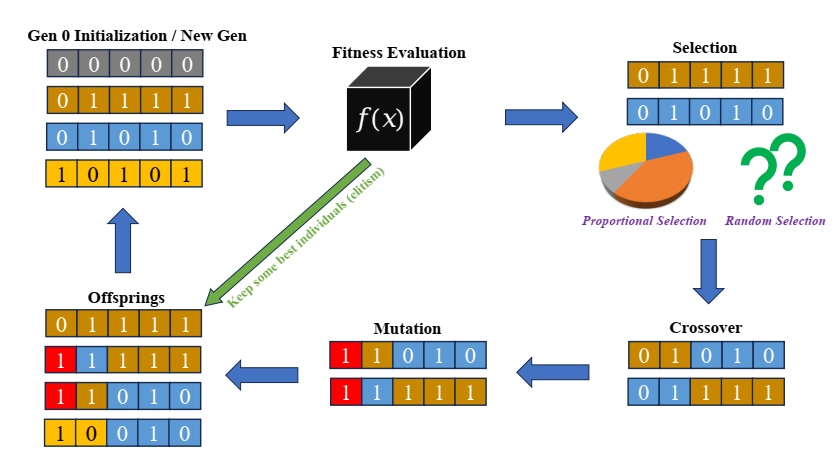 Minh họa về quy trình cơ bản của thuật toán di truyền